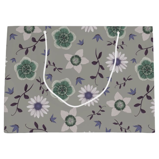 Grey Blue & Green Modern Wildflower Botanical Large Gift Bag (Front)