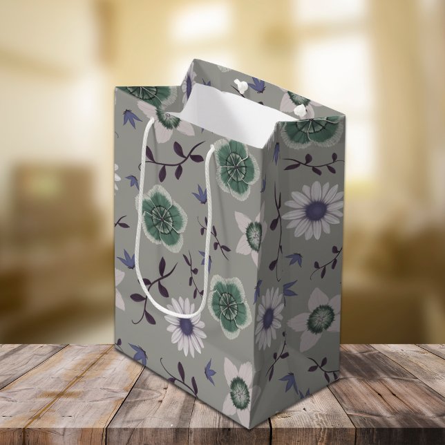 Grey Blue & Green Modern Wildflower Botanical Medium Gift Bag (Creator Uploaded)