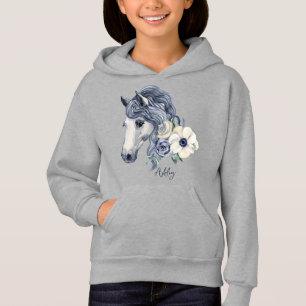 Grey blue horse with flowers personalised name