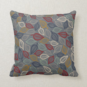 Grey & Blue Leaf Decorative Throw Pillow