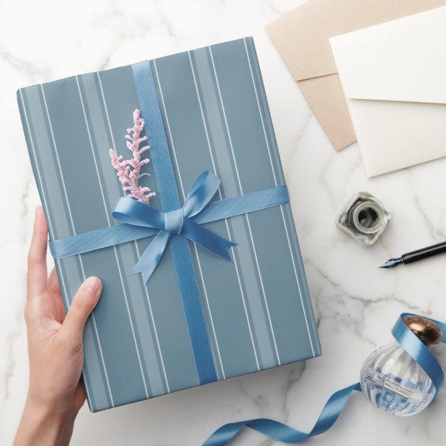 Grey Blue & Light Grey Blue Stripes Wrapping Paper (Gifting)