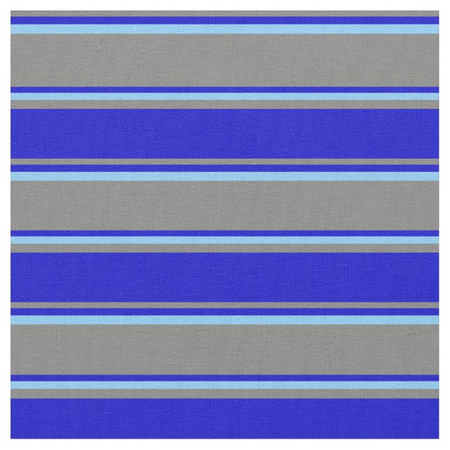 Grey, Blue & Light Sky Blue Coloured Stripes Fabric (Close Up)