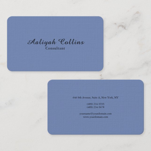 Grey Blue Linen Minimalist Professional Modern Business Card (Front/Back)