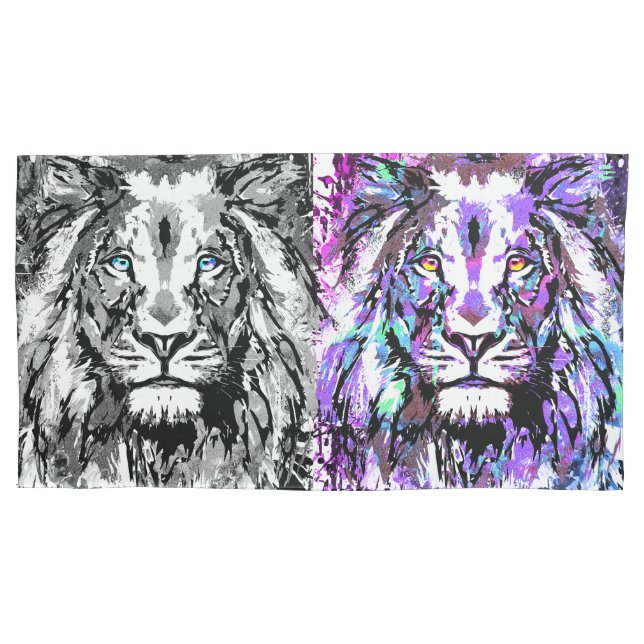 Grey Blue Lion Head - Cool Lion Pillowcase (Front)