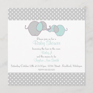 Grey & Blue Mama & Baby Elephant Shower Invitation