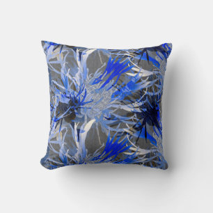 Grey & Blue Modern Artistic Abstract Floral Cushion