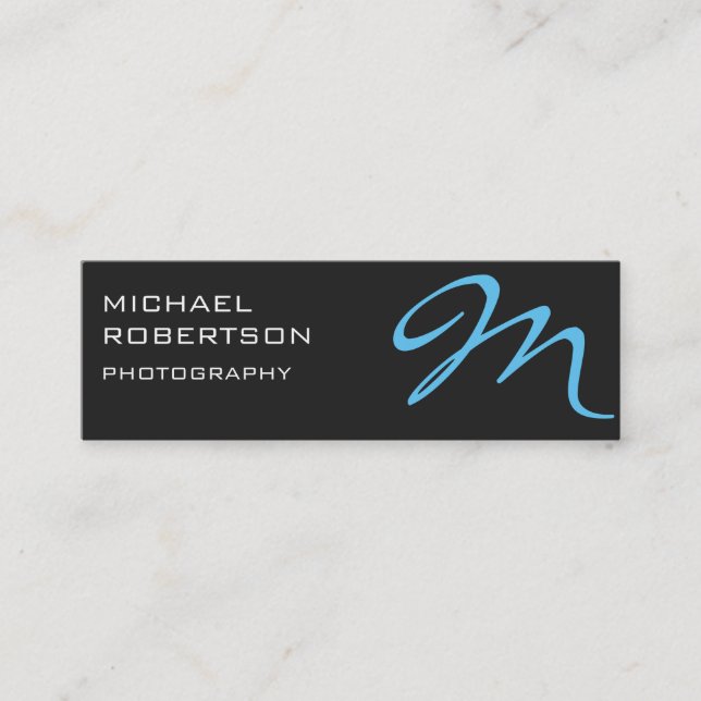 Grey Blue Monogram Photographer Business Card (Front)