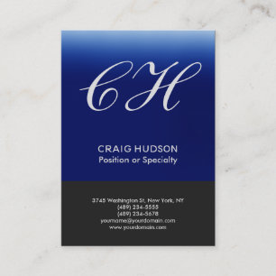 Grey Blue Monogram Professional Business Card