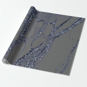 Grey Blue Navy Graphite Glitter Marble Stone Lux Wrapping Paper