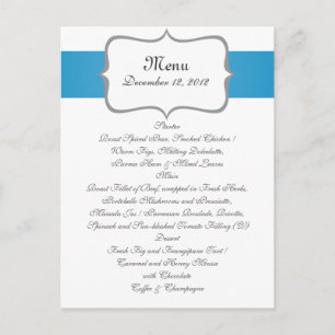 grey&blue paisley pattern on navy wedding menu postcard