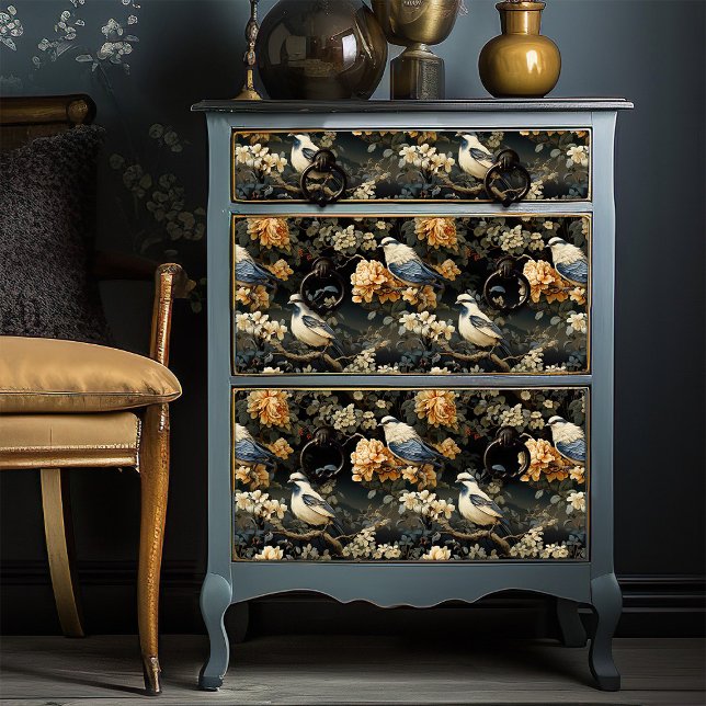 Grey Blue Pale Orange Victorian Birds Bohemian Tissue Paper (Creator Uploaded)