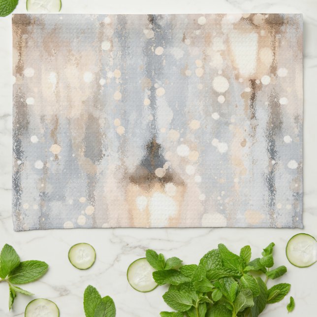 Grey Blue Rainy Day Lantern Tea Towel (Folded)