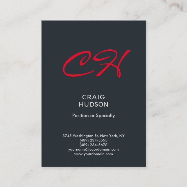 Grey Blue Red Monogram Professional Business Card (Front)