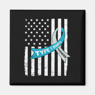 Grey Blue Ribbon American Flag Type 1 Diabetes Awa Magnet