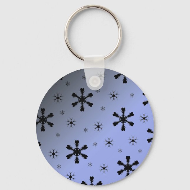 Grey Blue Snowflakes Keychain (Front)