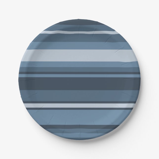 Grey-blue stripes paper plate (Front)