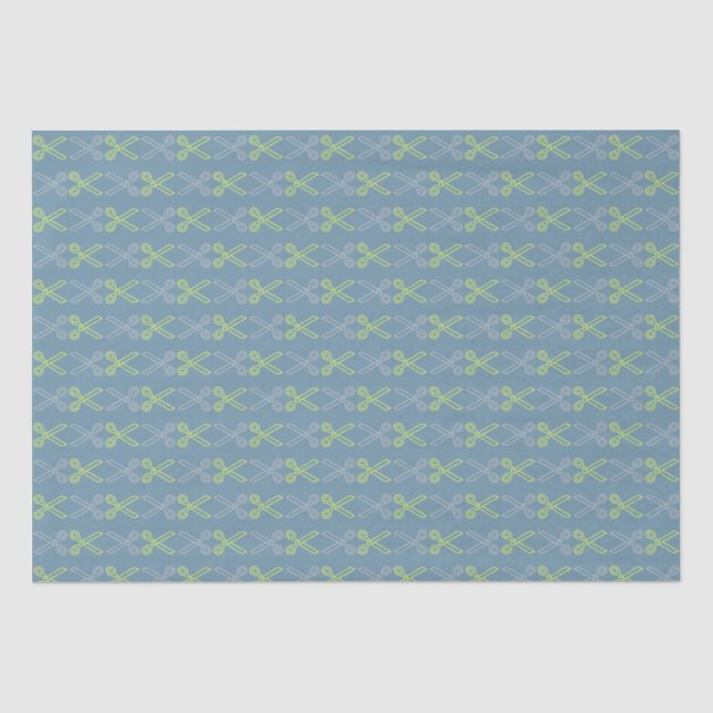 Grey Blue Teal Yellow Grey Scissors Pattern Crafts Tissue Paper (Front)