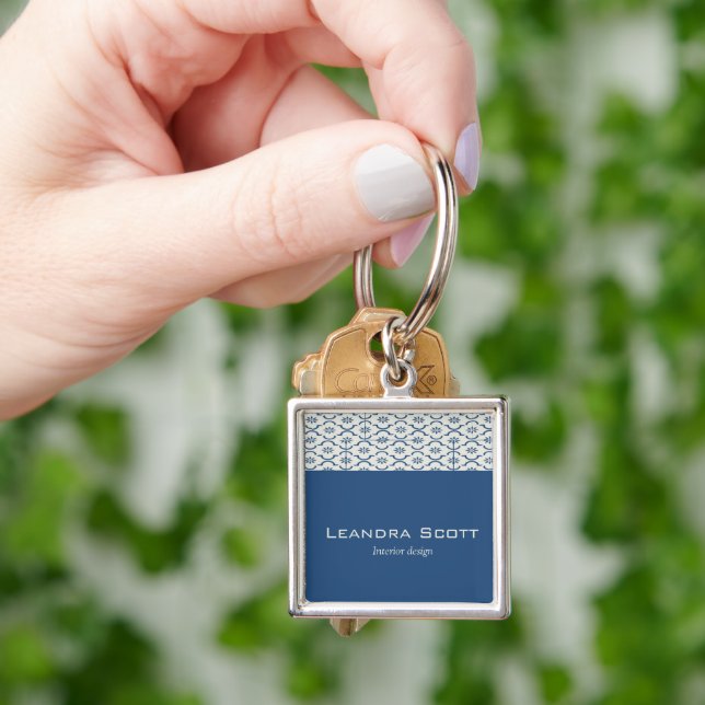 Grey blue tiling print key ring (Hand)