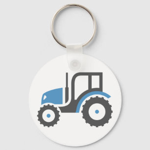 Grey Blue Tractor Key Ring