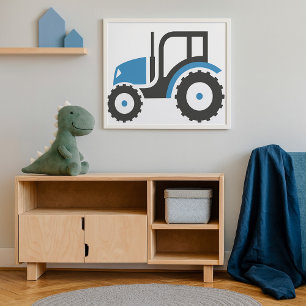 Grey Blue Tractor Poster