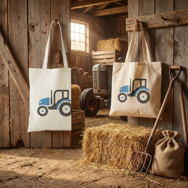 Grey Blue Tractor Tote Bag (Creator Uploaded)