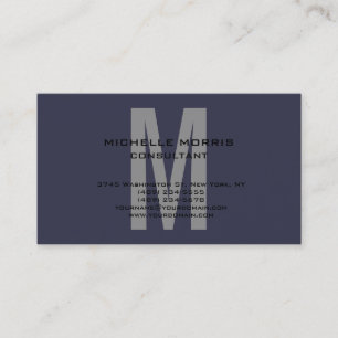 Grey Blue Unique Original Classical Monogram Business Card
