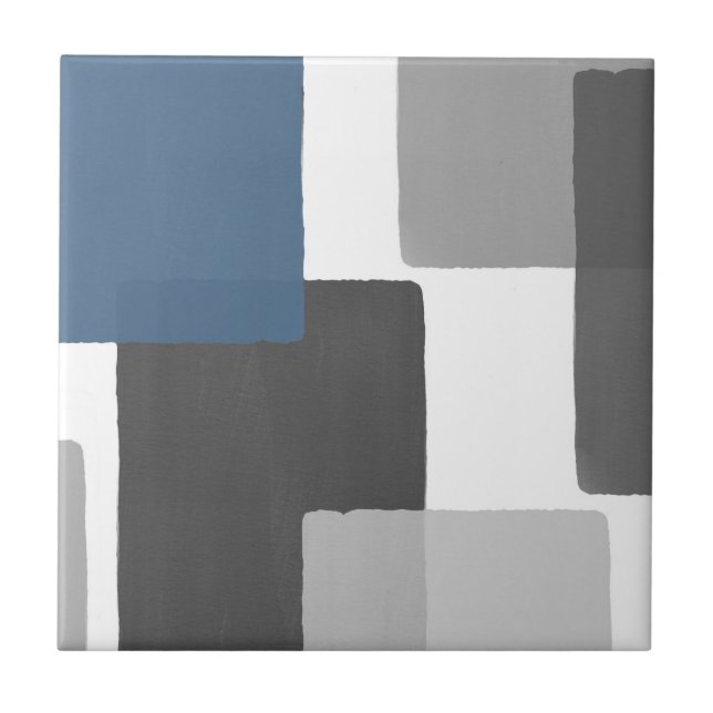 Grey Blue White Geometric Modern Minimalist Ceramic Tile (Front)