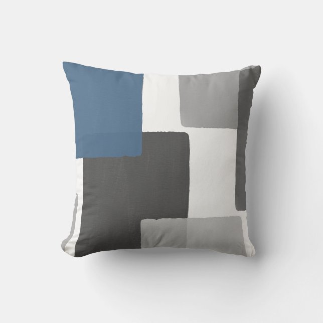Grey Blue White Geometric Modern Minimalist Cushion (Front)