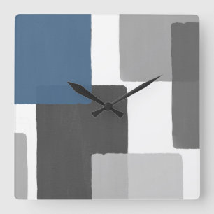 Grey Blue White Geometric Modern Minimalist Square Wall Clock