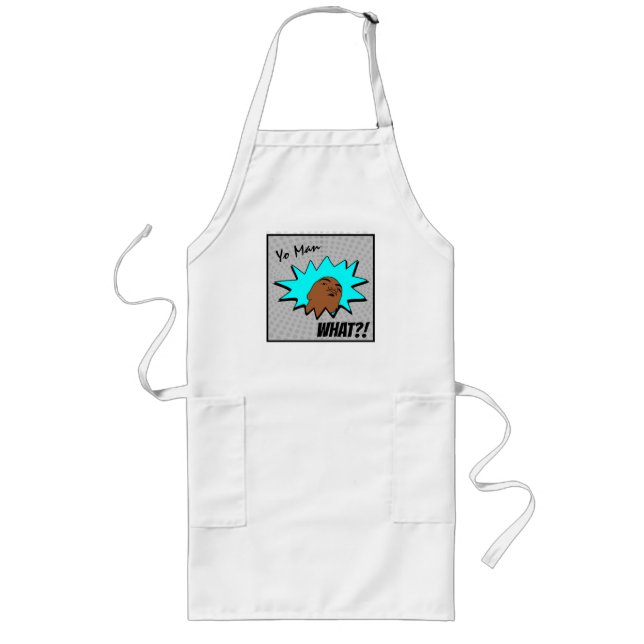 grey blue Yo Man What You Want Mug Shot Comics Long Apron (Front)