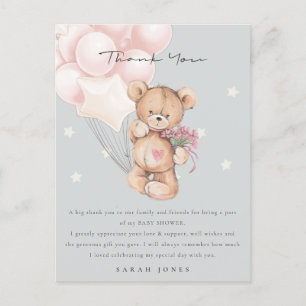 Grey Blush Bear Bearly Wait Balloon Baby Shower Postcard
