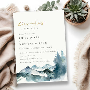 Grey Blush Blue Mountains Pine Couples Shower Invitation