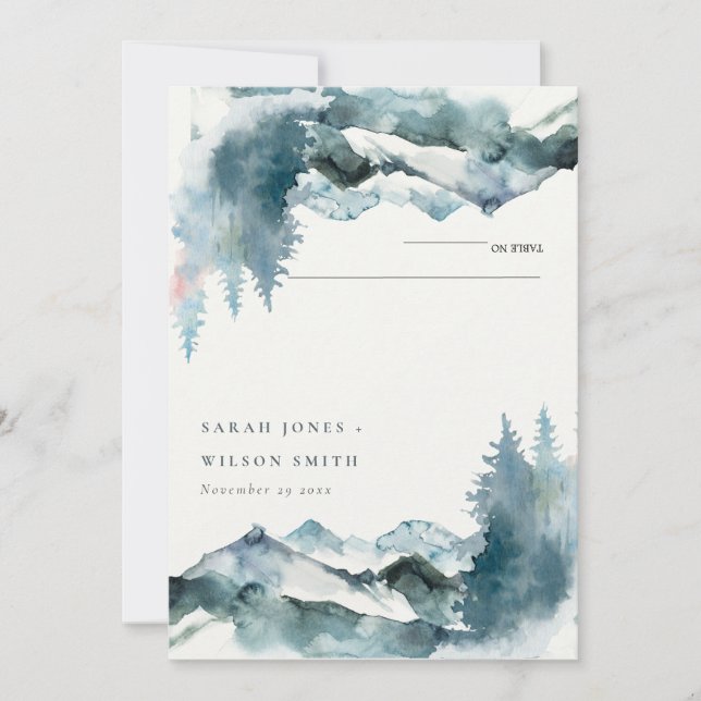 Grey Blush Blue Mountains Pine Place Card (Front)