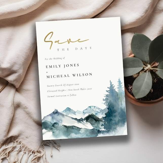 Grey Blush Blue Mountains Pine Save The Date Invitation (Creator Uploaded)