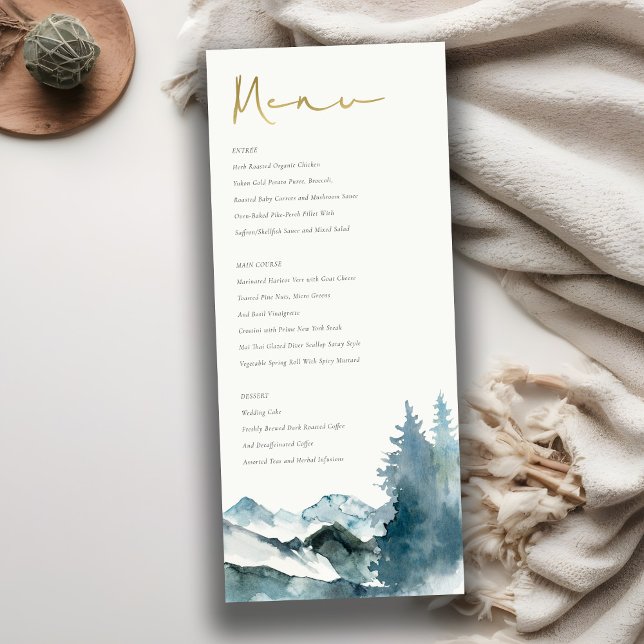 Grey Blush Blue Mountains Pine Wedding Menu Card (Creator Uploaded)