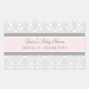 Grey Blush Damask Baby Shower Favour Stickers