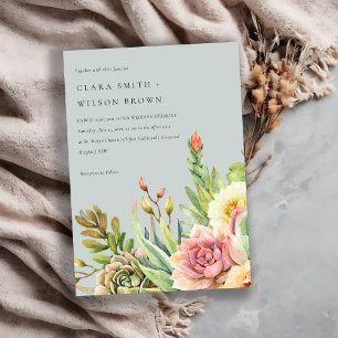 GREY BLUSH DESERT SUCCULENT CACTI FOLIAGE WEDDING INVITATION