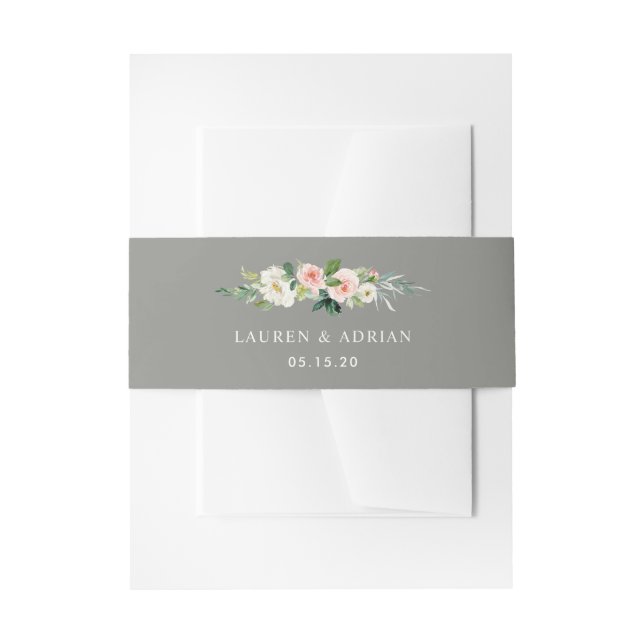 Grey Blush Floral Wedding Invitation Belly Band (Front Example)