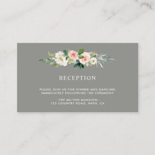 Grey Blush Floral Wedding Reception Enclosure Card