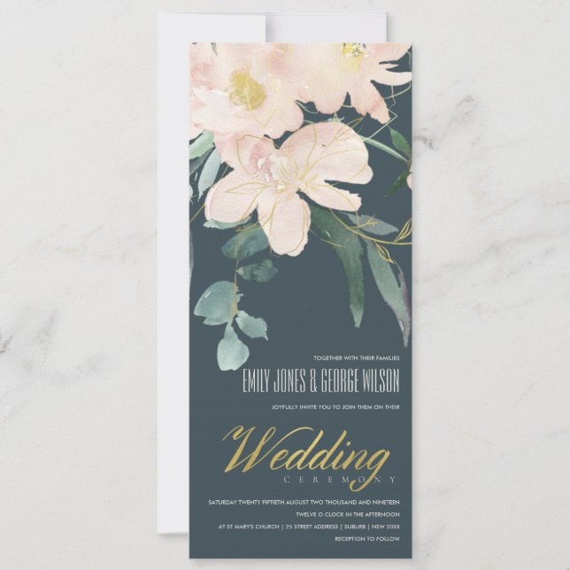 GREY BLUSH GOLD FLORAL BUNCH WATERCOLOR WEDDING INVITATION (Front)