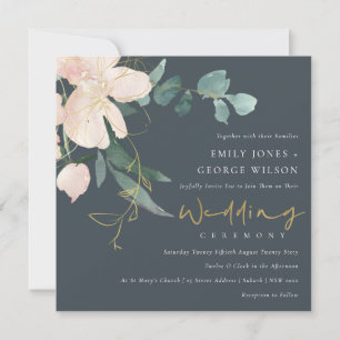 GREY BLUSH GOLD FLORAL BUNCH WATERCOLOR WEDDING INVITATION