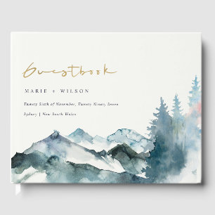 Grey Blush Green Blue Mountains Pine Wedding Guest Book