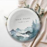Grey Blush Green Blue Mountains Pine Wedding Paper Plate<br><div class="desc">If you need any further customisation please feel free to message me on yellowfebstudio@gmail.com.</div>