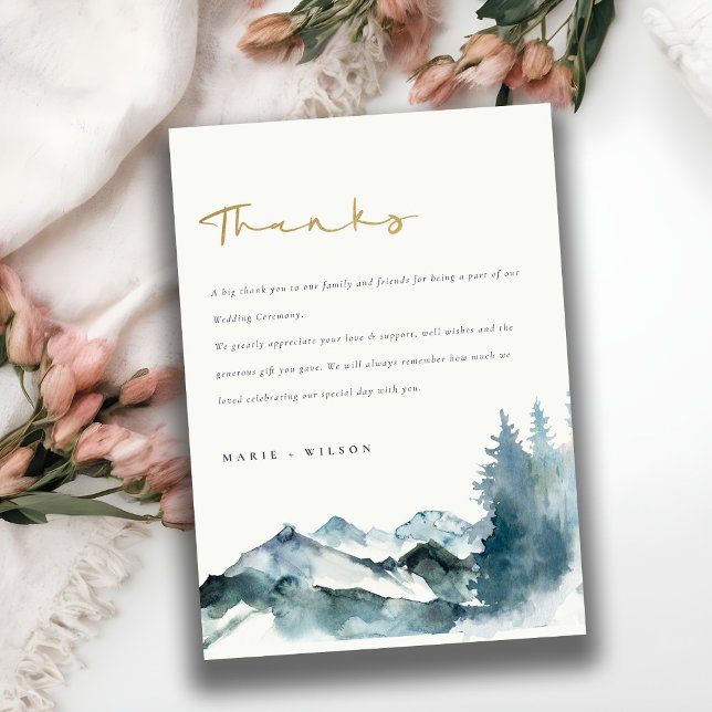 Grey Blush Green Blue Mountains Pine Wedding Thank You Card (Creator Uploaded)
