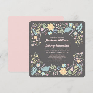 Grey Blush Pink Aqua Modern Floral Wedding  Invitation