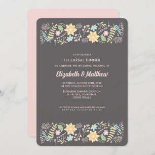 Grey Blush Pink Modern Floral Rehearsal Dinner Invitation