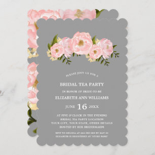 Grey Blush Pink Peonies Bridal Tea Party Invitation