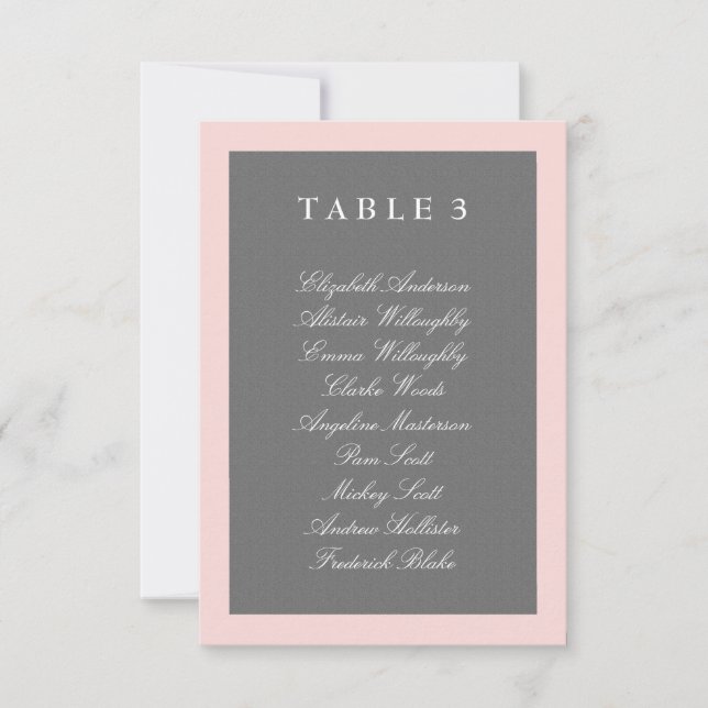 Grey & Blush Pink Table Plan Card (Front)