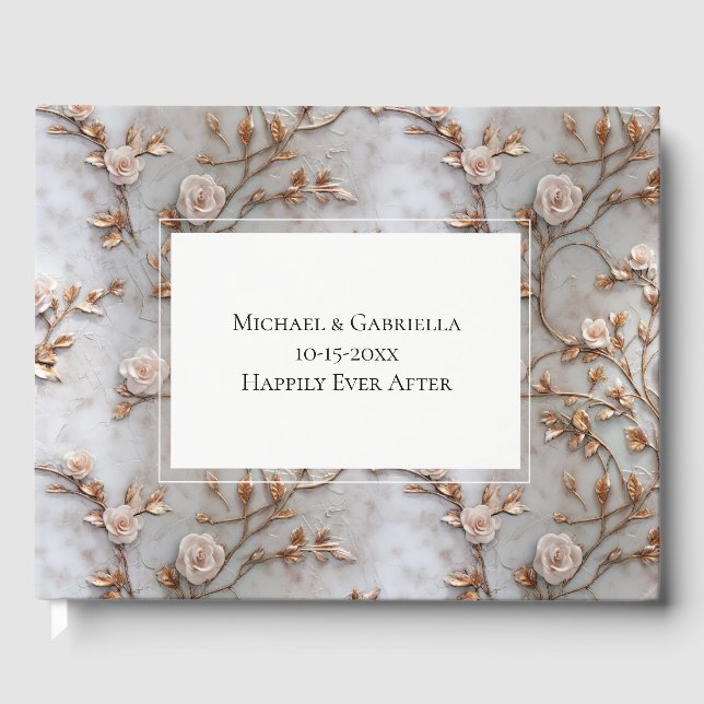 Grey Blush Roses Floral Wedding Guest Book (Front)
