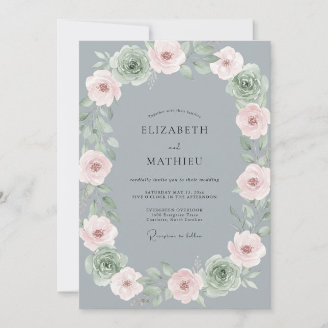 Grey Blush Succulent Eucalyptus Wedding Invitation (Front)